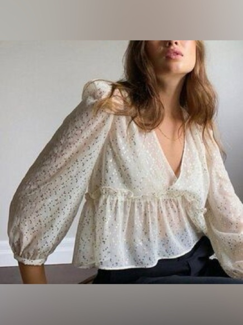 Sunday Best Aritzia Sheer Gold Dot Blouse